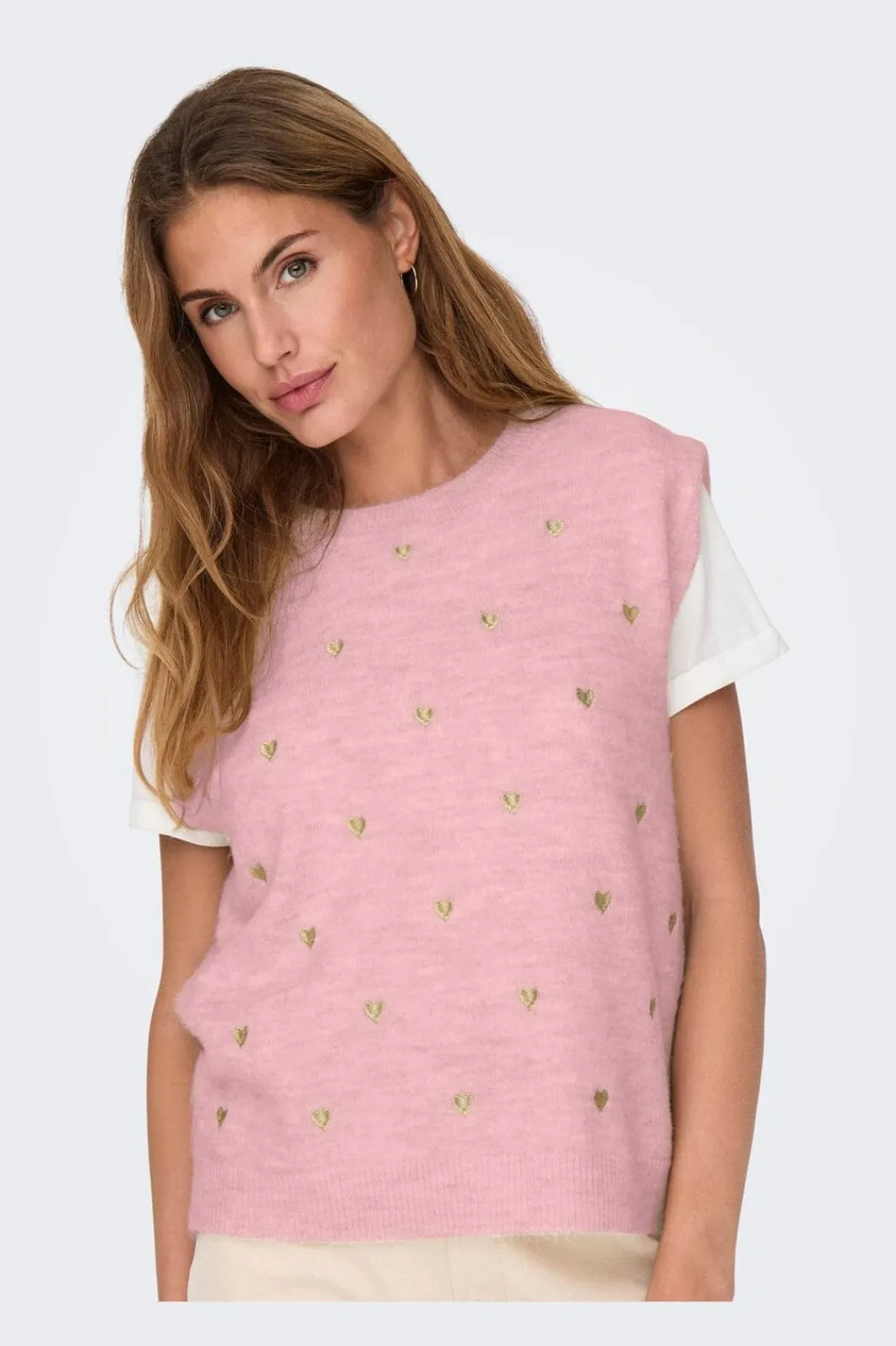 Best Only Onlmelody Sl Embroidery O-Neck Knt 4919769 Rosy Touch Light Gold Hearts