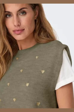 Best Only Onlmelody Sl Embroidery O-Neck Knt 4919770 Mermaid Light Gold Hearts