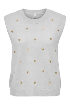 Online Only Onlmelody Sl Embroidery O-Neck Knt 4919768 Light Grey Melange Light Gold Hearts