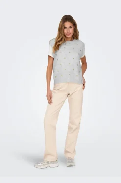 Online Only Onlmelody Sl Embroidery O-Neck Knt 4919768 Light Grey Melange Light Gold Hearts