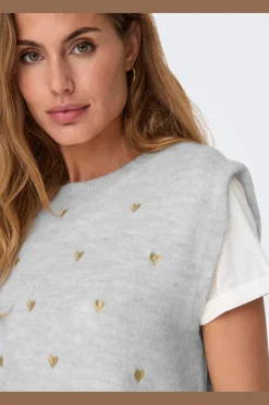 Online Only Onlmelody Sl Embroidery O-Neck Knt 4919768 Light Grey Melange Light Gold Hearts