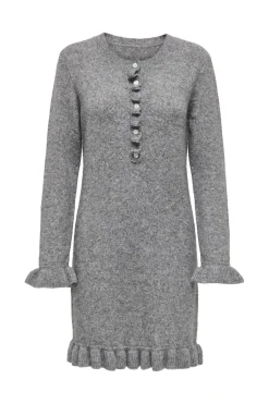 New Only Onlmera Life Ls Frill Dress Knt 4963439 Medium Grey Melange