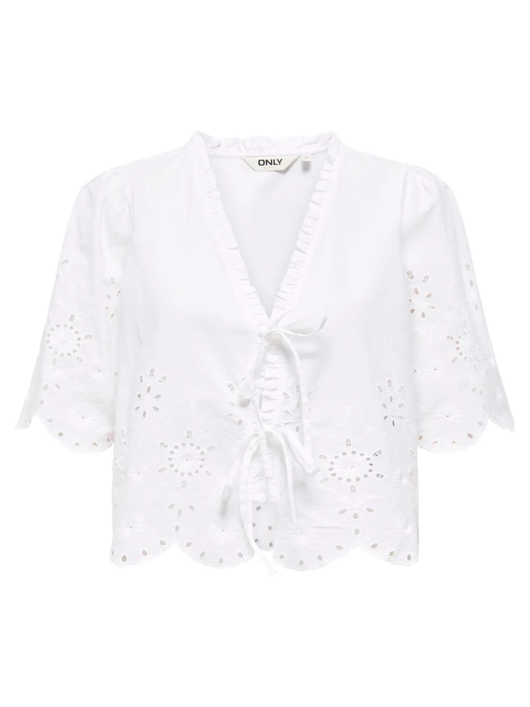 Discount Only Onlmiffy S/S Emb Tie Top 4932838 Cloud Dancer