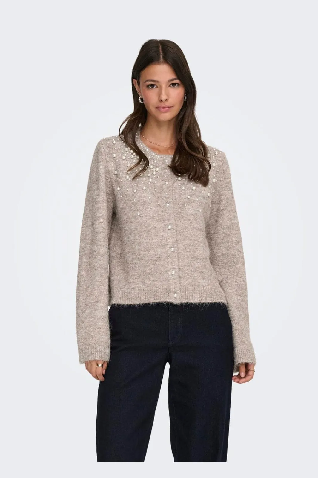 Hot Only Onlmiggie Ls O-Neck Pearl Cardi Knt 5039863 Malt Ball Melange/Fmop