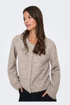 Hot Only Onlmiggie Ls O-Neck Pearl Cardi Knt 5039863 Malt Ball Melange/Fmop