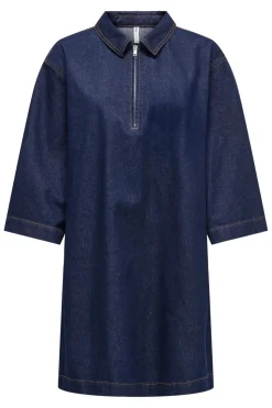 New Only Onlmiles 3/4 Zip Dress Gua 4935217 Dark Blue Denim