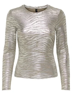 Online Only Onlmirinda L/S O-Neck Top 4892879 Humus Melange+Zebra Silver Metallic