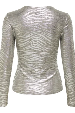 Online Only Onlmirinda L/S O-Neck Top 4892879 Humus Melange+Zebra Silver Metallic