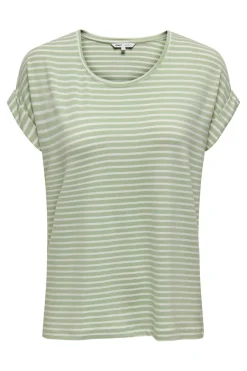 Discount Only Onlmoster Stripe S/S O-Neck Top 4693929 Laurel Green Cloud Dancer
