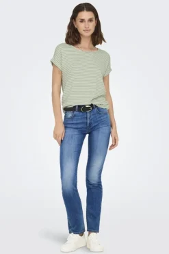 Discount Only Onlmoster Stripe S/S O-Neck Top 4693929 Laurel Green Cloud Dancer