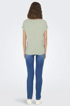 Discount Only Onlmoster Stripe S/S O-Neck Top 4693929 Laurel Green Cloud Dancer