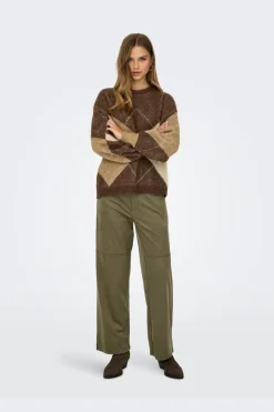 New Only Onlnoeme Life Ls Jq O-Neck Nca Knt 4894899 Chestnut Cocoa Creme/Biscotti/Melange/Argyle