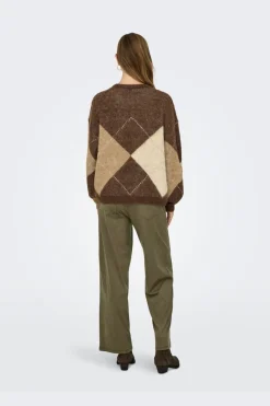 New Only Onlnoeme Life Ls Jq O-Neck Nca Knt 4894899 Chestnut Cocoa Creme/Biscotti/Melange/Argyle
