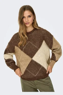 New Only Onlnoeme Life Ls Jq O-Neck Nca Knt 4894899 Chestnut Cocoa Creme/Biscotti/Melange/Argyle