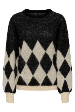 Clearance Only Onlnoeme Life Ls Jq O-Neck Nca Knt 4895268 Black Biscotti/Melange/Harlekin