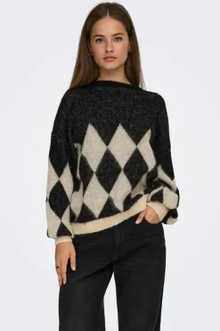 Clearance Only Onlnoeme Life Ls Jq O-Neck Nca Knt 4895268 Black Biscotti/Melange/Harlekin