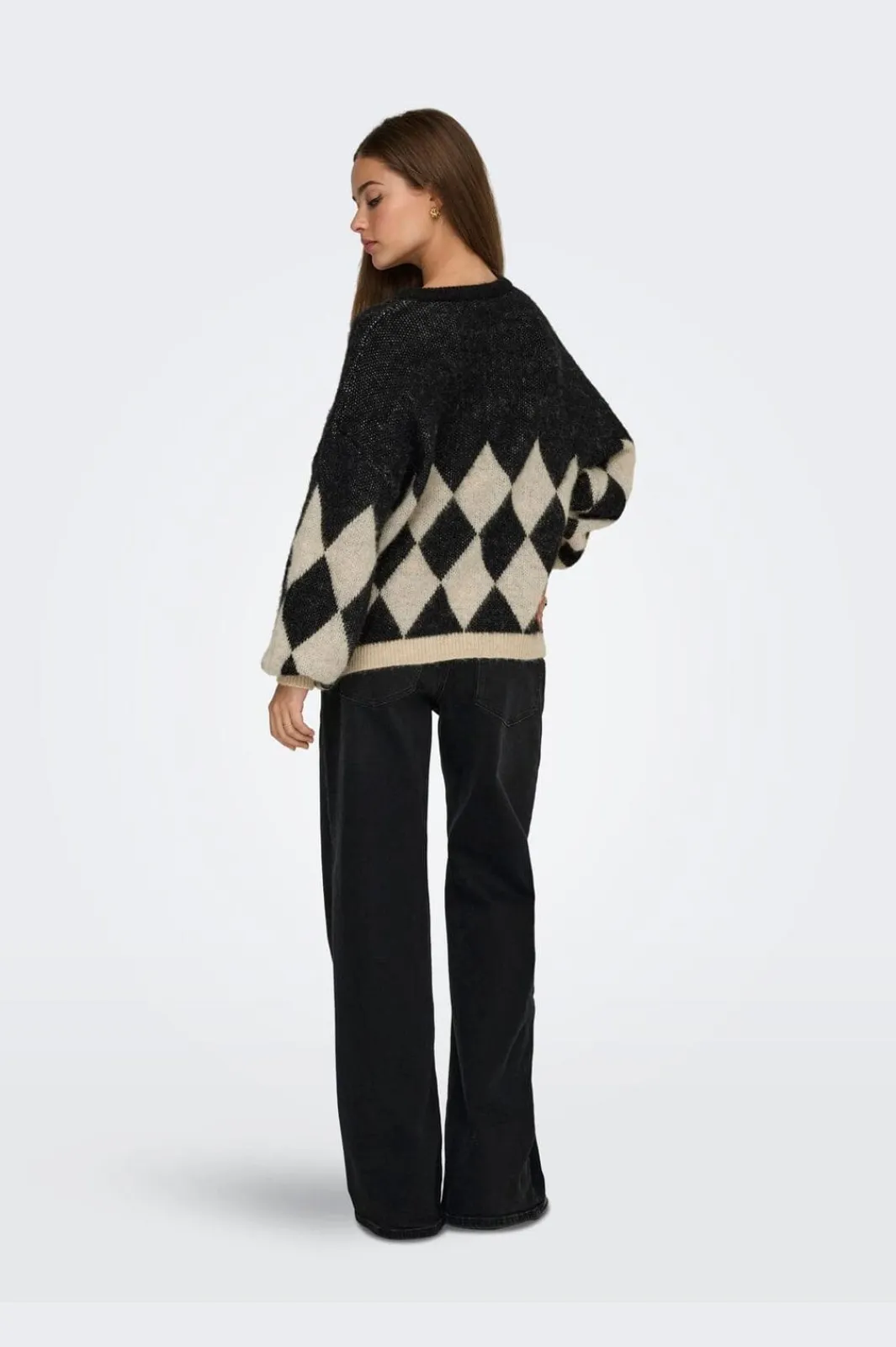 Clearance Only Onlnoeme Life Ls Jq O-Neck Nca Knt 4895268 Black Biscotti/Melange/Harlekin