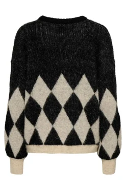 Clearance Only Onlnoeme Life Ls Jq O-Neck Nca Knt 4895268 Black Biscotti/Melange/Harlekin
