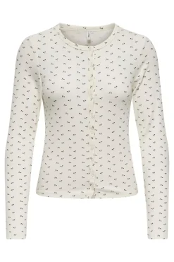 Outlet Only Onlnora L/S Cardigan 4977938 Cloud Dancer Little Flower Winetasting