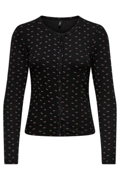 New Only Onlnora L/S Cardigan 4977937 Black Little Flower Wild Orchid