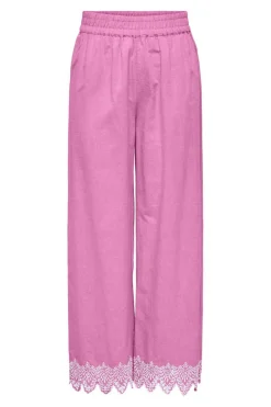 Sale Only Onlpaula Tulum Emb Pull-Up Pant 4764235 Fuchsia Pink Bright White Emb.