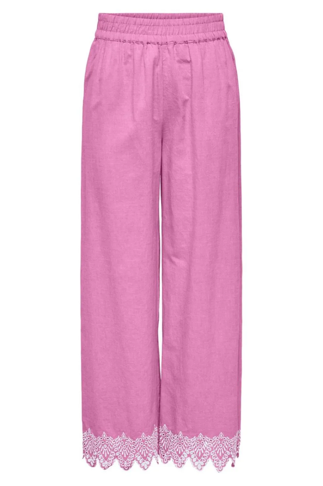 Sale Only Onlpaula Tulum Emb Pull-Up Pant 4764235 Fuchsia Pink Bright White Emb.