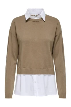 Online Only Onlpayson Ls Mix Pullover Knt 4894437 Cocoa Créme Cloud Dancer Woven