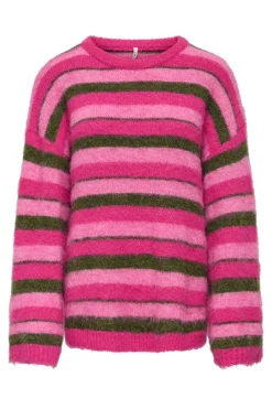 Discount Only Onlperil Life Ls O-Neck Knt 5020826 Fuchsia Purple Fuchsia Pink/Olive Branch