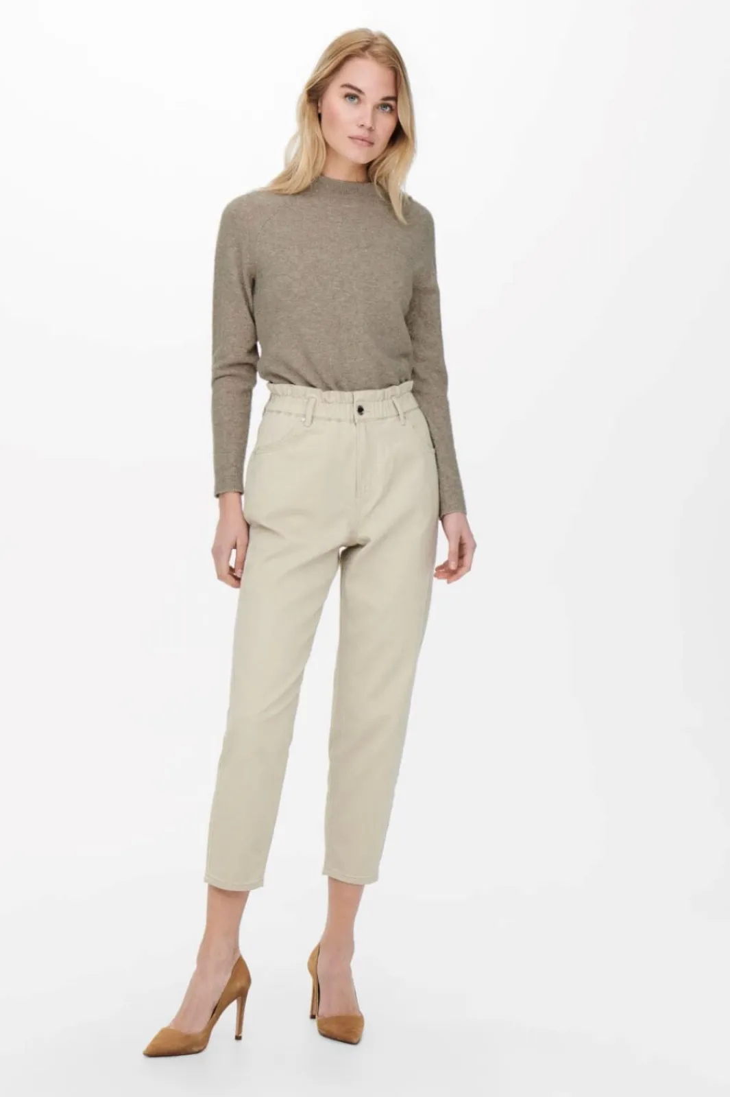 Only Onlrica Life L/S Pullover Knt 3793719 Beige W. Melange