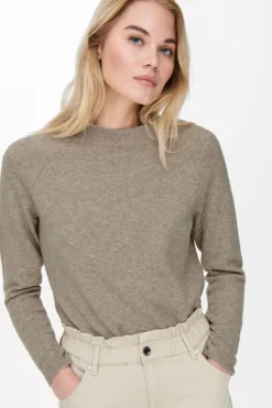 Only Onlrica Life L/S Pullover Knt 3793719 Beige W. Melange