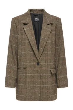 Discount Only Onlricca Life Check Blazer Coat 4927727 Seal Brown .