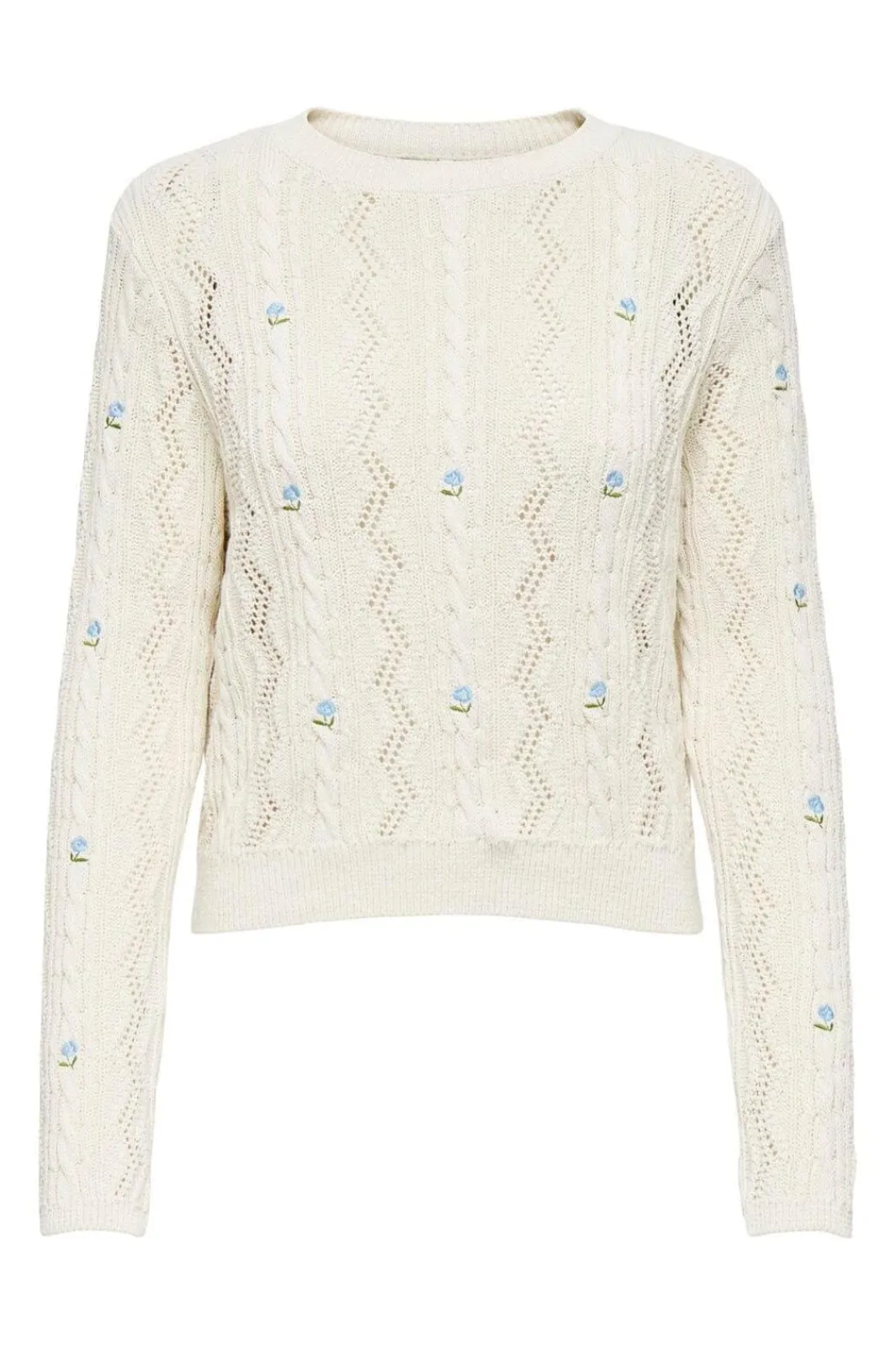 Only Onlrita Life Ls Embr Cable Knt 4862606 Ecru Cashmere Blue Flower