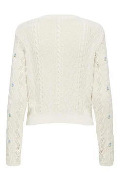 Only Onlrita Life Ls Embr Cable Knt 4862606 Ecru Cashmere Blue Flower