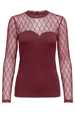 Outlet Only Onlsalina L/S Lace Mix Top 4928591 Cabernet