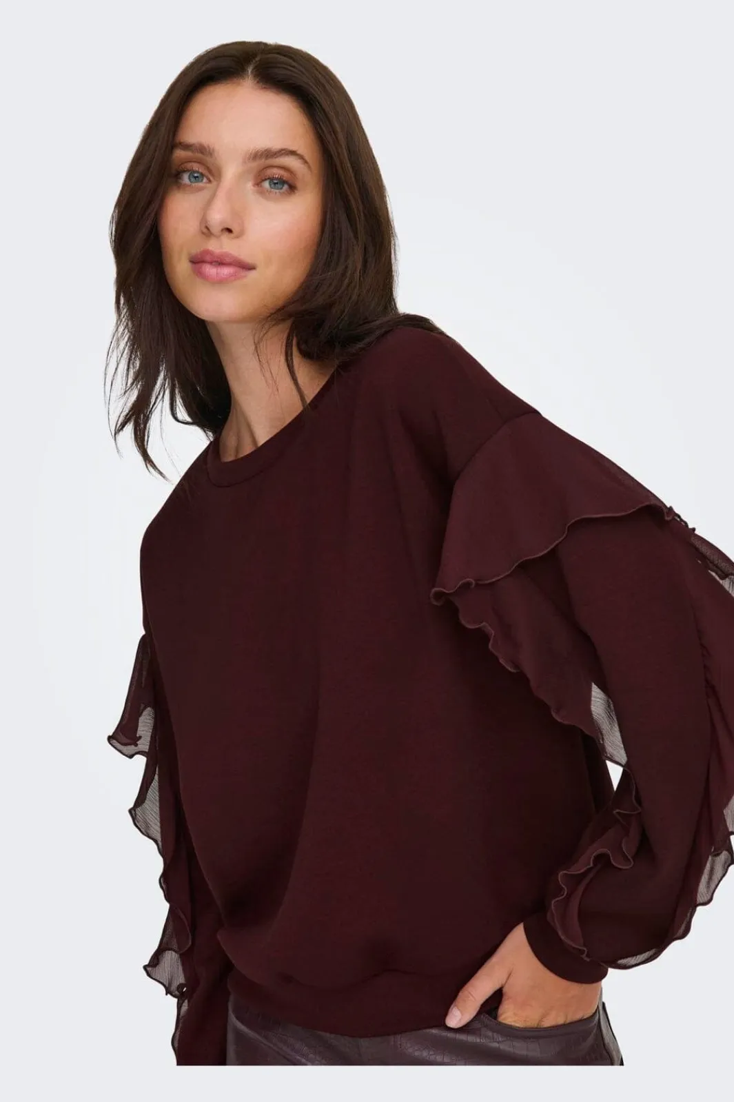 Outlet Only Onlscarlet L/S Flounce Swt 4910454 Decadent Chocolate