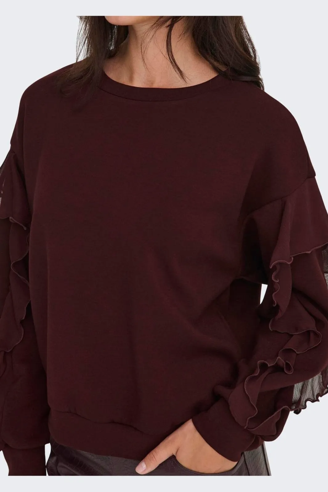 Outlet Only Onlscarlet L/S Flounce Swt 4910454 Decadent Chocolate