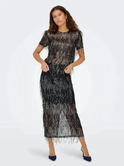 Only Onlspacy Long Sequins Skirt 4877211 Black W. Silver Sequins