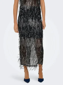 Only Onlspacy Long Sequins Skirt 4877211 Black W. Silver Sequins