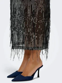 Only Onlspacy Long Sequins Skirt 4877211 Black W. Silver Sequins