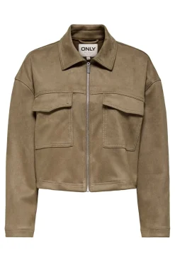 Only Onlstina Life Faux Suede Jacket Cc 4786471 Cocoa Créme W Contrast Stitch