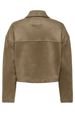 Only Onlstina Life Faux Suede Jacket Cc 4786471 Cocoa Créme W Contrast Stitch