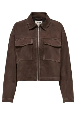 Sale Only Onlstina Life Faux Suede Jacket Cc 4854247 Seal Brown W Contrast Stitch