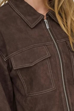 Sale Only Onlstina Life Faux Suede Jacket Cc 4854247 Seal Brown W Contrast Stitch