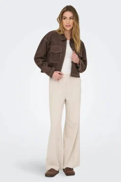 Sale Only Onlstina Life Faux Suede Jacket Cc 4854247 Seal Brown W Contrast Stitch