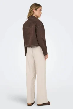 Sale Only Onlstina Life Faux Suede Jacket Cc 4854247 Seal Brown W Contrast Stitch