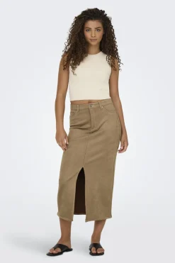 Outlet Only Onlstina Life Faux Suede Skirt Cc 4786482 Cocoa Créme W Contrast Stitch