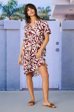 Sale Only Onlsusi Life Ss V-Neck Tunic Dress Wnn 4881759 Fired Brick Graphic Flowers