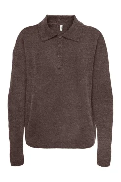 Outlet Only Onltalio Ls Polo Neck Bf Knt 4932484 Chocolate Martini Melange/Dtm Horn Button