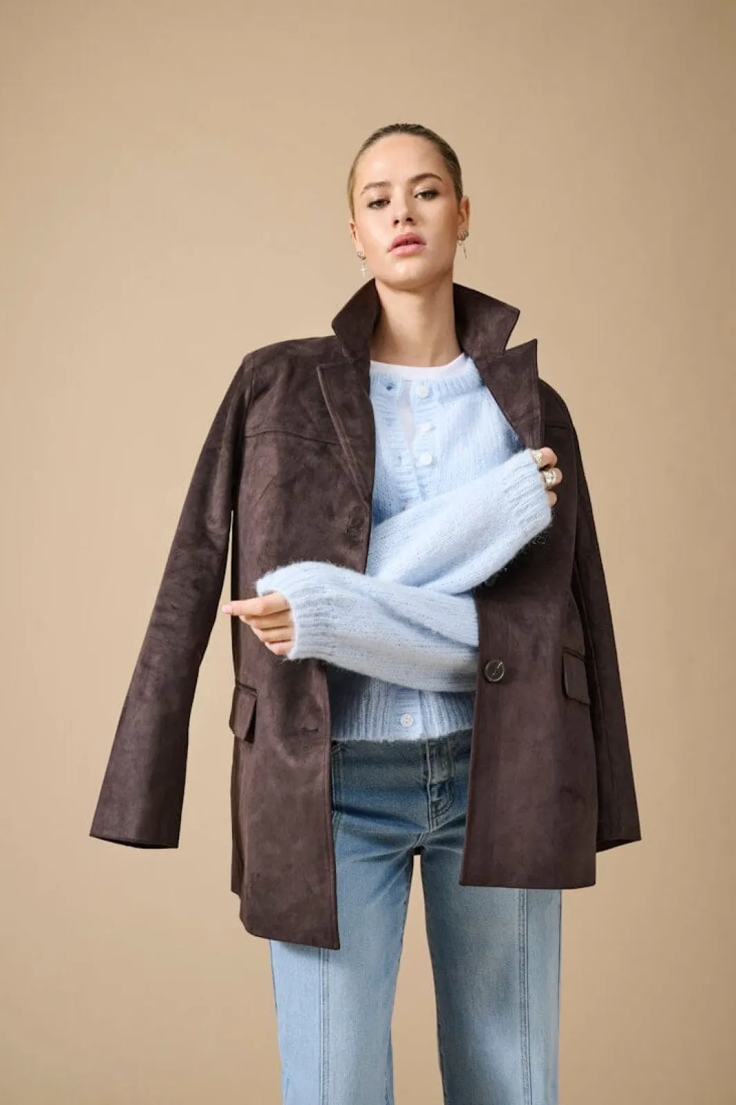 Outlet Only Onltulip Faux Suede Blazer Coat 4938153 Chocolate Torte