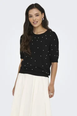New Only Onlvenice Life Ss Pearl O-Neck Knt 4894634 Black White Pearls